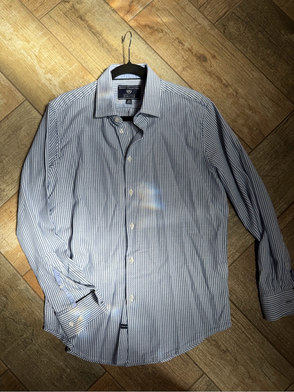 Report Collection Blue and White Striped Dress Shirt